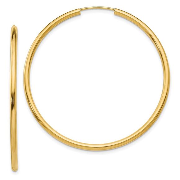 14k Yellow Gold Polished Round Endless 2mm Hoop Earrings